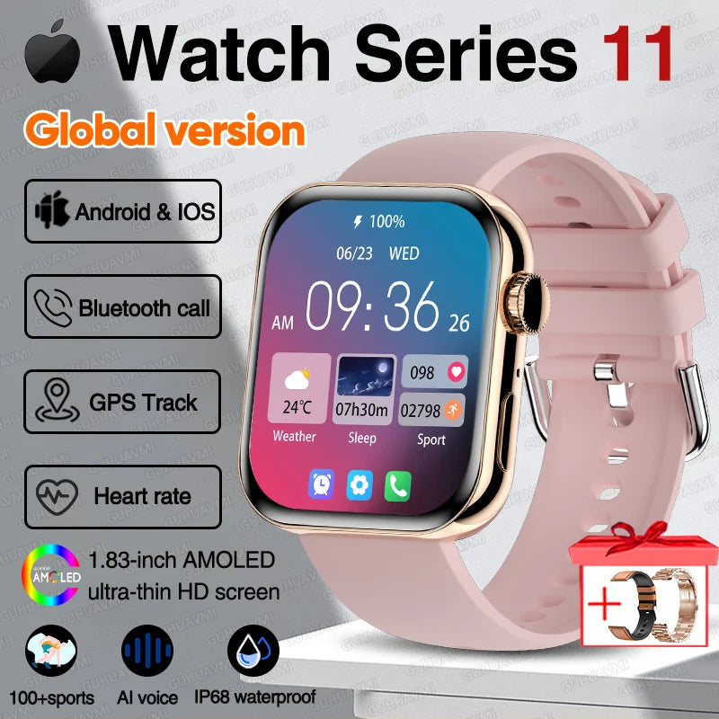 New Series 11 Watch Original Men Women Bracelet AMOLED Display Heart Rate Bluetooth Call GPS Track Waterproof Sports Smartwatch