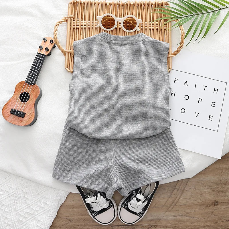 New Summer Baby Boys Solid Vest Shorts 2Pcs/Sets Clothes Children Infant Outfits Toddler Casual Sports Costume Kids Tracksuits