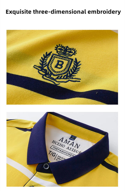 Fashion striped short sleeve men polo shirt summer trend brand letter embroidery design business casual breathable Paul T-shirt