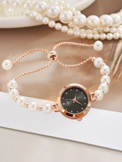 LUCKY FOX New Minimalist Style Pearl Bracelet Women Quartz Watch Fashionable Small Disc Design Light Luxury Jewelry Women Watch