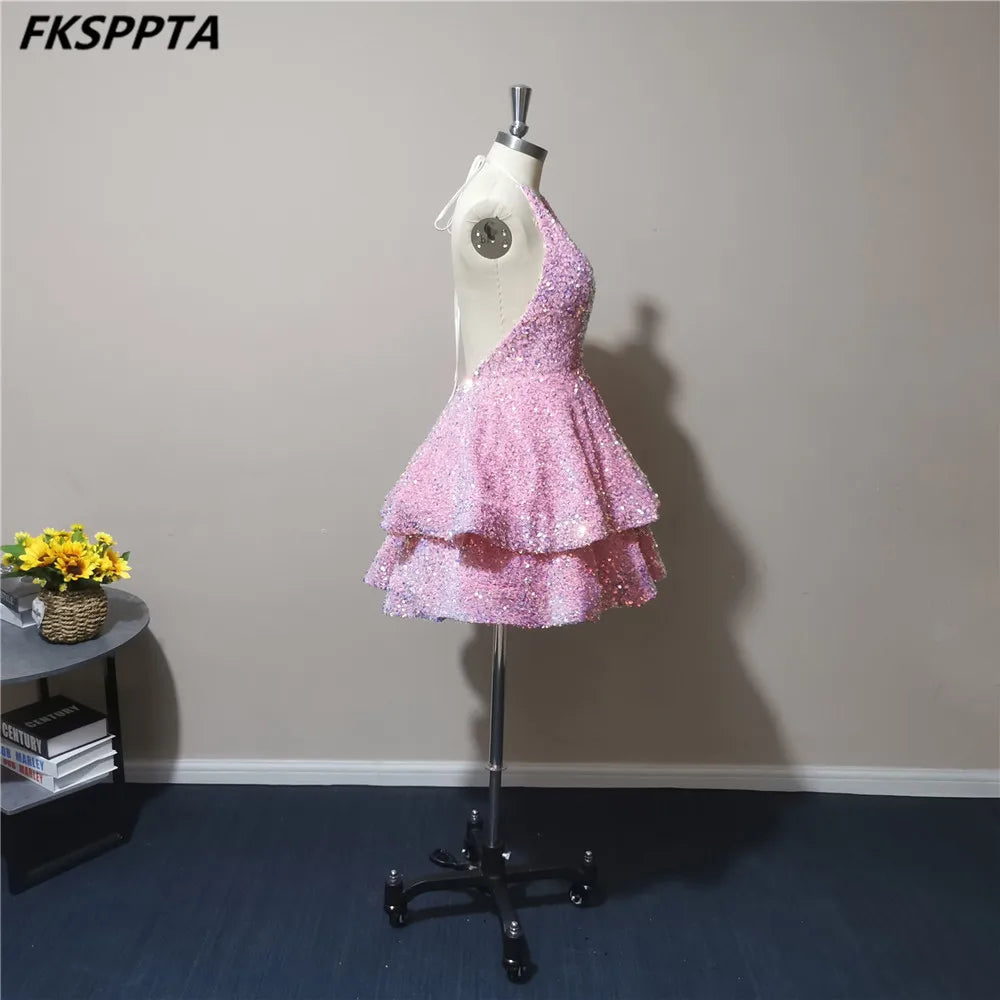 Homecoming Dresses: Prom Dresses Backless Tiered Skirt Stretchable Sequins