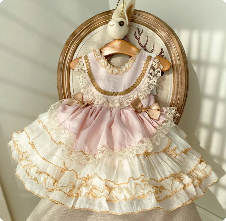 Girl's Princess Lolita Dress 2025 New Sweet Bow Embroidered Puffy Dress Carnival Eid al Fitr Birthday Performance Clothing