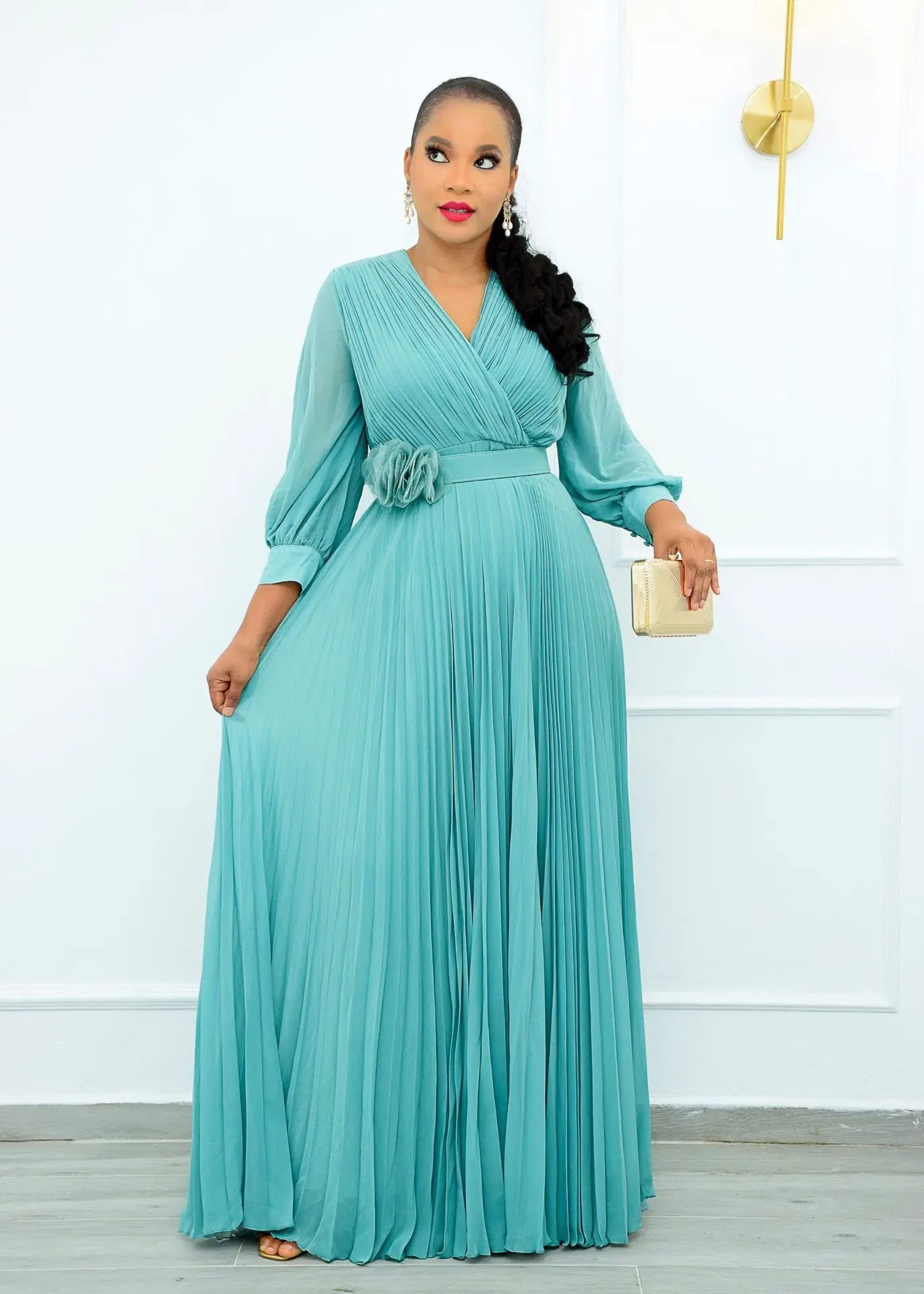 5XL plus size Dresses 2023 Long Sleeve Clothes elegant dresses party wedding Flower belt ceremonial dress for women