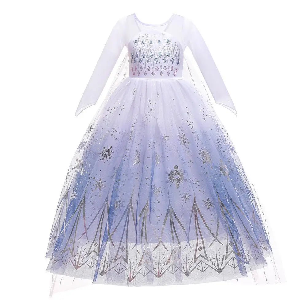 Girls Dress Children Mesh Print Princess Dress Kids Anna Cosplay