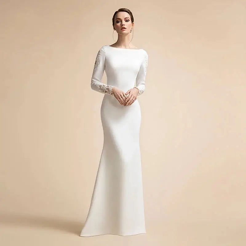 White Bridesmaid Dresses: Mermaid Button Wedding Dresses Long Sleeves Ivory