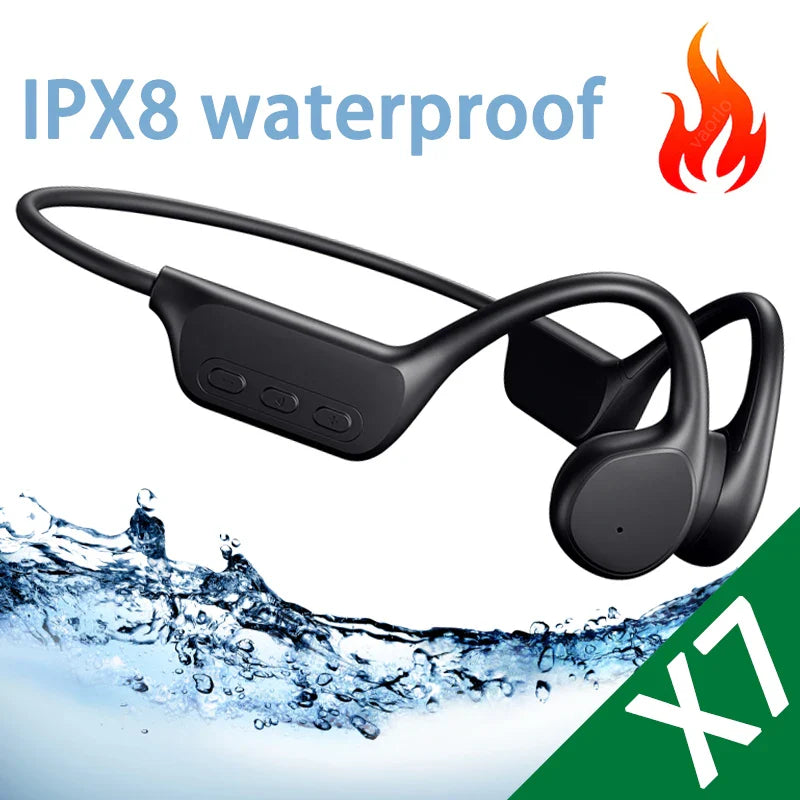 New X7 True Bone Conduction Headset Bluetooth 5.4 IPX8 Depth Waterproof Built-in Mic MP3 32GB Memory Player For Swimming Diving