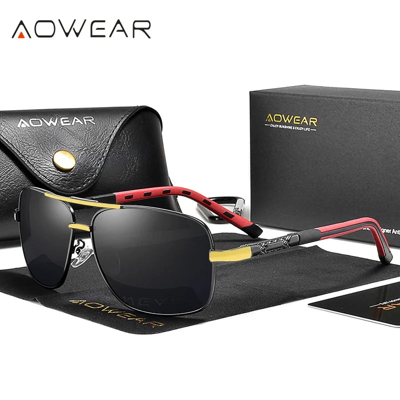 AOWEAR Retro Polarized Sunglasses for Men Women Driving UV400 Vintage Sun Glasses Unisex Mirror Eyewear with Case
