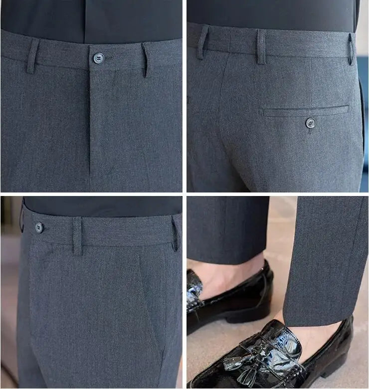 Mens Solid Business Social Suit Pant 2024 Spring Formal Slim Fit Wedding Trouser Mens