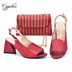 Orange Women Stones Shoes And Bag Set African Ladies Summer Sandals Match