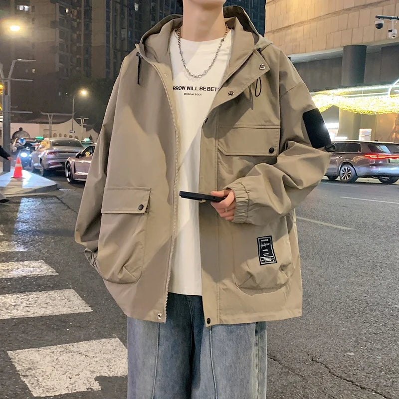 Fashion Men's Spring Autumn Functional Jacket WaterProof Hooded Outdoor Solid Color