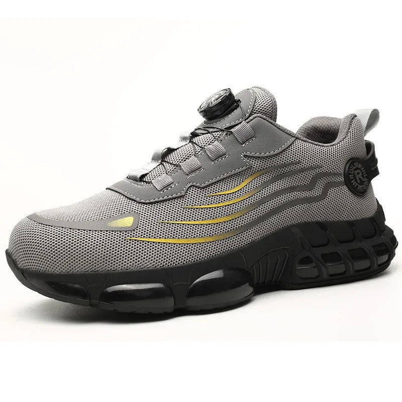 Men's Rotating Button Safety Shoes Steel Toe Puncture Proof Non Slip Work Sneakers Breathable Design Durable Rotating Buckle