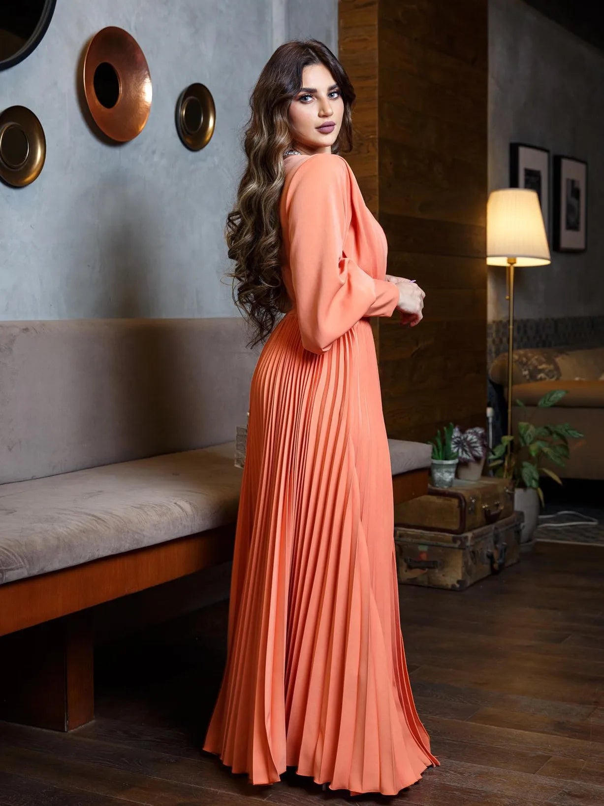 Evening Dresses One-Shoulder A-LINE Long Sleeved Floor-Length of Formal