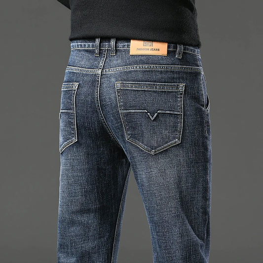 Men's Spring Straight Jeans Baggy Soft Stretch Casual Business Brand Male Clothes