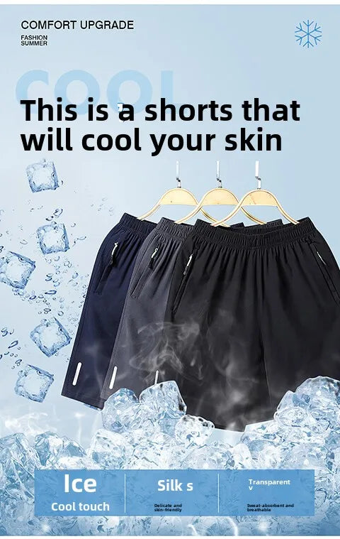 2025 New Trendy Ice Silk Quick-Dry Casual Outdoor Sports Shorts for Men - Large Size 5-Inch Shorts, Breathable & Comfortable