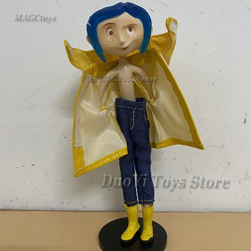 NECA Anime Coraline Doll Articulated Anime Figure Raincoat Sweater In Striped Shirt Toy LA Girl Decoration Model Bithday Gifts