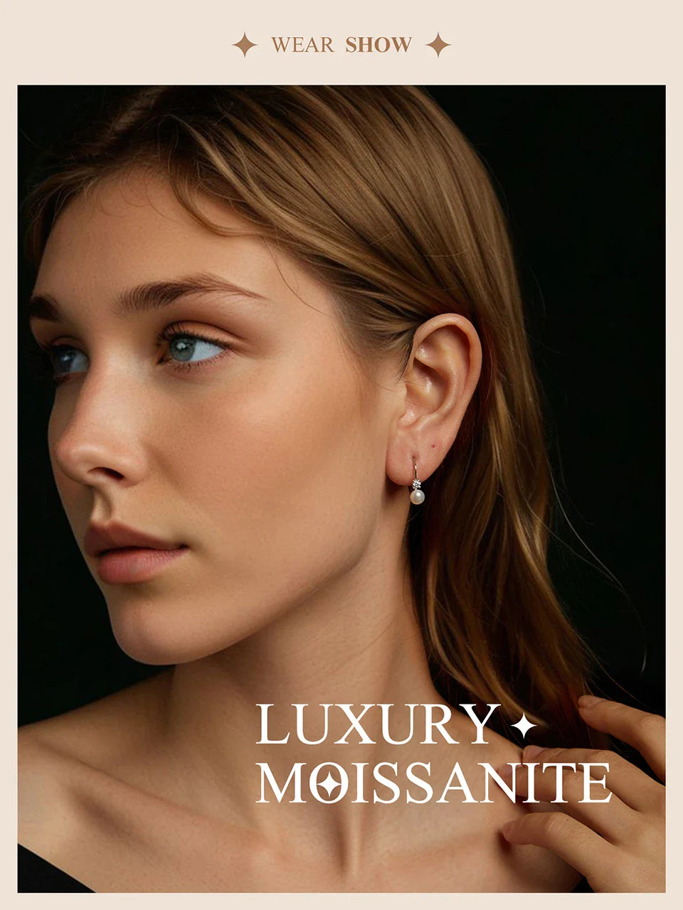 BAMOER Moissanite Freshwater Pearl Earrings for Women Wedding, Round Cut Lab Diamond 925 Sterling Silver Drop Dangle Ear Buckles