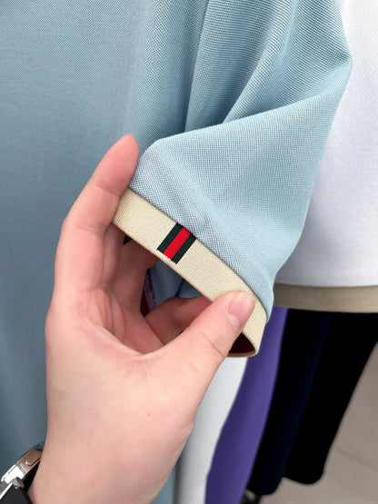 Personality letter jacquard lapel short sleeve T-shirt men high-end brand Little Bee embroidery fashion trend summer polo shirt