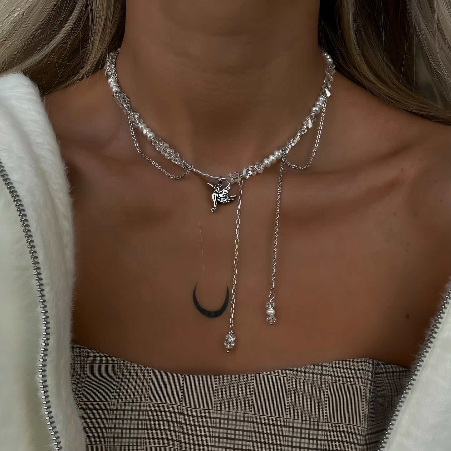 New Irregular Choker Vintage Tassels Zircon Heart Pendant Necklace For Women Female Geometric Baroque Transparent Crystal Chain