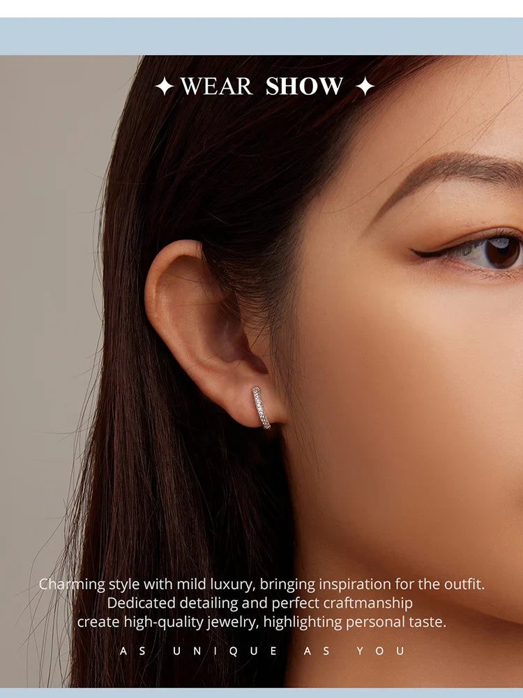 WOSTU 925 Sterling Silver European Simple CZ Ear Buckles Heart Hoop Earrings for Women Wedding Gift Minimalism Jewelry E737