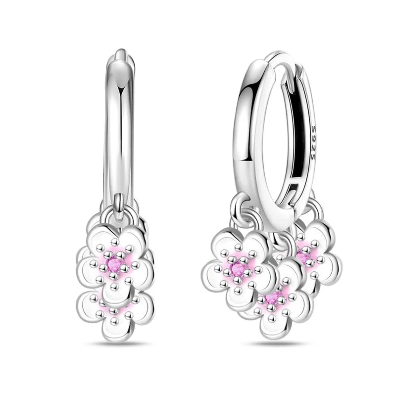 Earrings For Womens 925 Silver Color Pink Rainbow Horse Bear Bee Double Hoop Earrings Fine Engagement Anniversary Jewelry Gifts