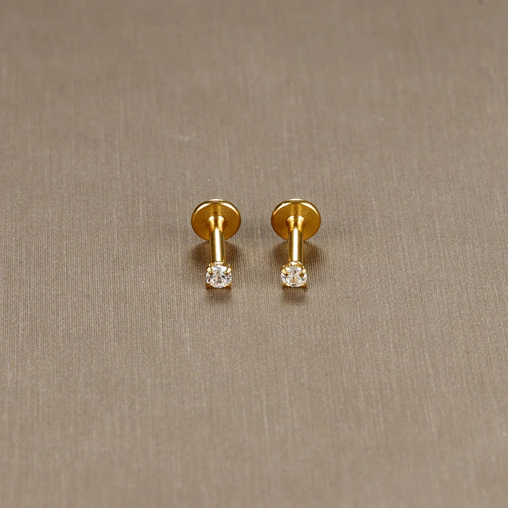 2PC Labret Tragus Stud Earrings 16G Surgical Stainless Steel CZ Crystal  Monroe Helix Cartialge Conch Medusa Lip Body Piercing
