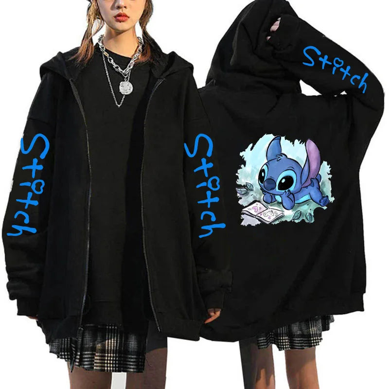 Oversized Y2k Zip-up Hoodie Disney Women's Lilo & Stitch Costume Winter Clothes
