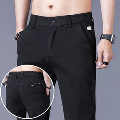 Casual Men‘s Stretch Slim Business Pants Male Classic Formal Work Suit Elastic Waist Pants