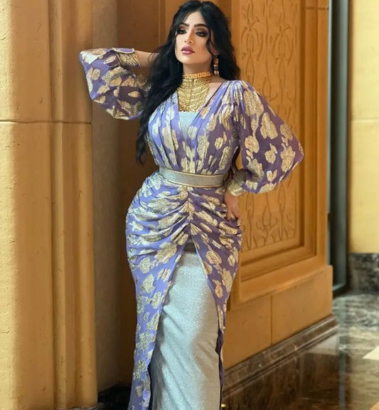 Evening Dresses V-Neck Mermaid Floor-Length Long Sleeved Chiffon Formal