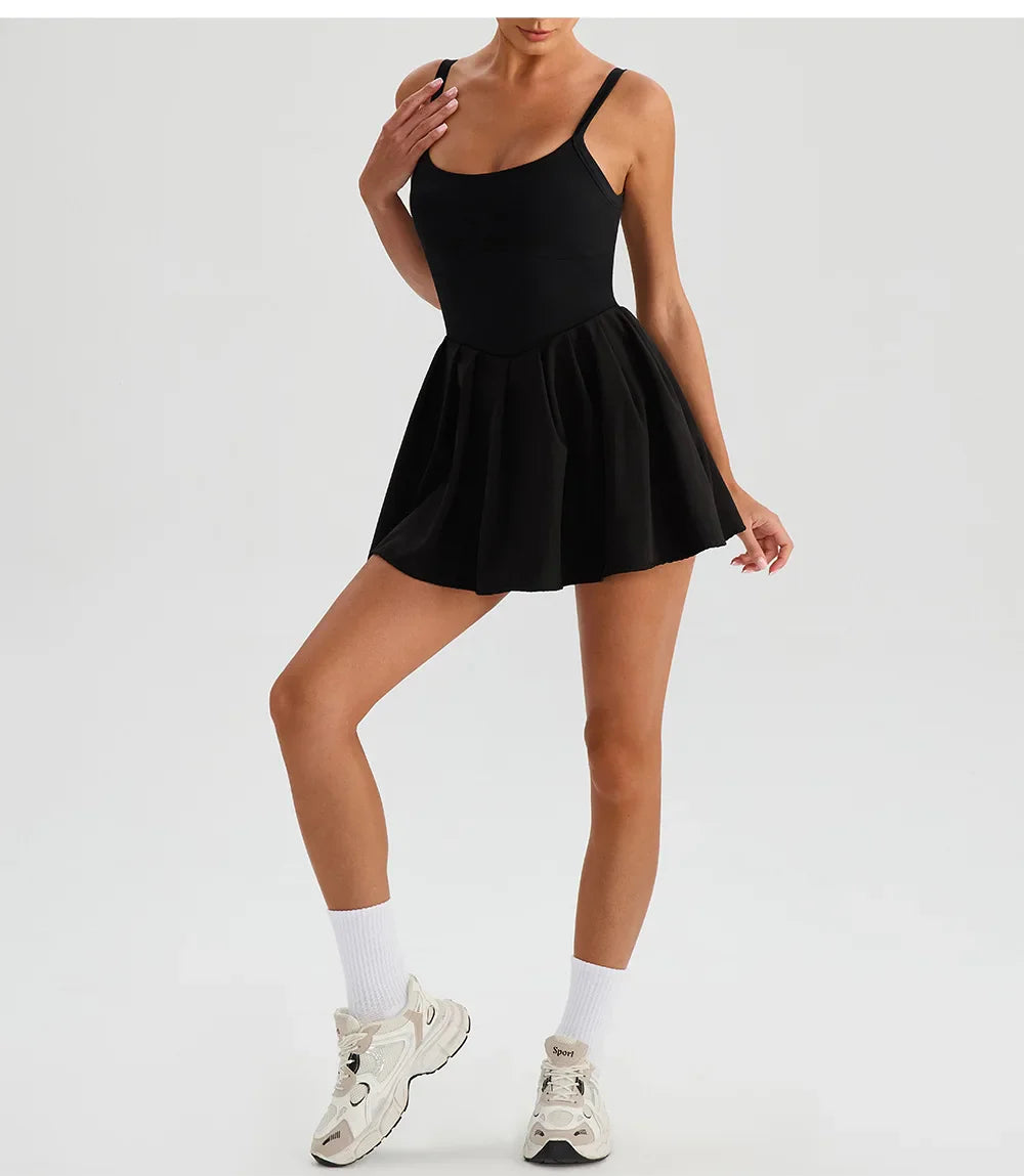 Hearuisavy Women's Summer Sleeveless Sports Dress Breathable Tennis Dress One-Piece Mini Skirt Golf Skirts Jumpsuit With Pockets