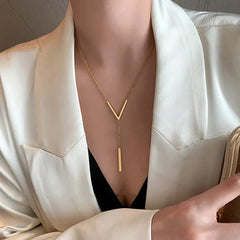 V-shaped Long Sexy Clavicle Gold Colour Chain Necklace Choker