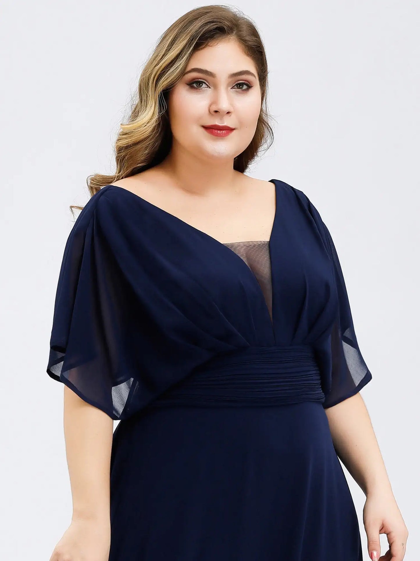 Evening Dresses pretty of A-Line Empire Waist Chiffon Plus Size Navy Blue Evening Dress