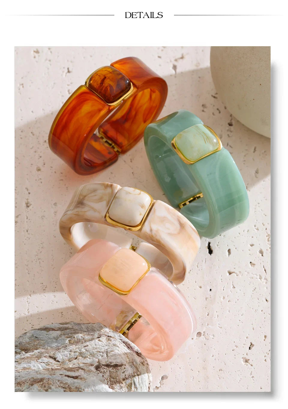 Yhpup 63mm Green Pink Beige Amber Acrylic Wide Bracelet Bangle Waterproof Fashion Summer Attractive Jewelry Wholesale