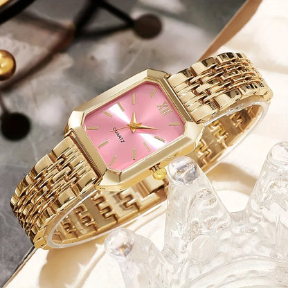 6pcs Elegant Rectangle Women Watches Heart Pendant Jewelry Set Ladies Quartz Wristwatch Reloj Mujer（Without Box）