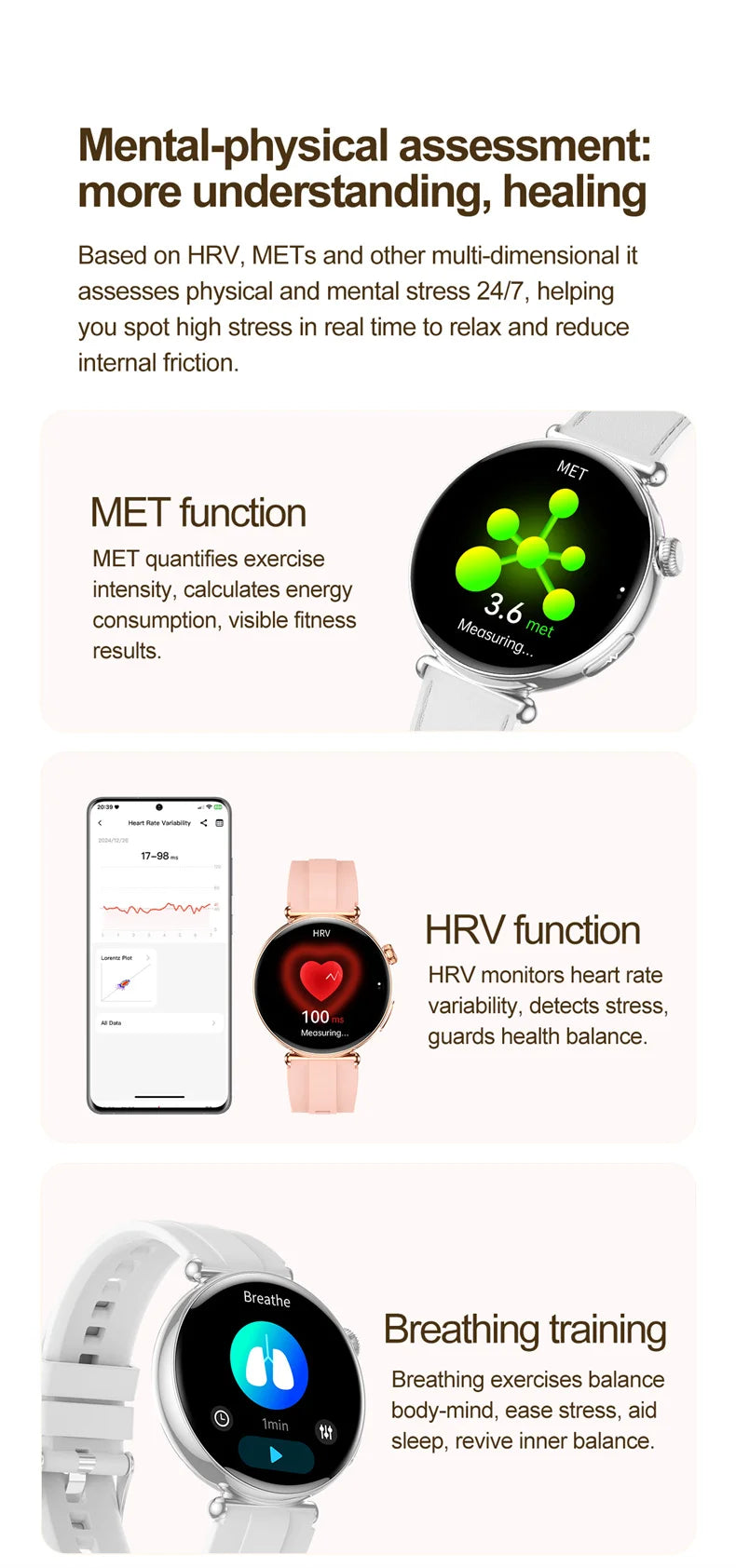 Women Smartwatch 1.32inch AMOLED Screen Call ECG Sport Watch Blood Pressure Micro physical examination AI dial Women Smart Watch
