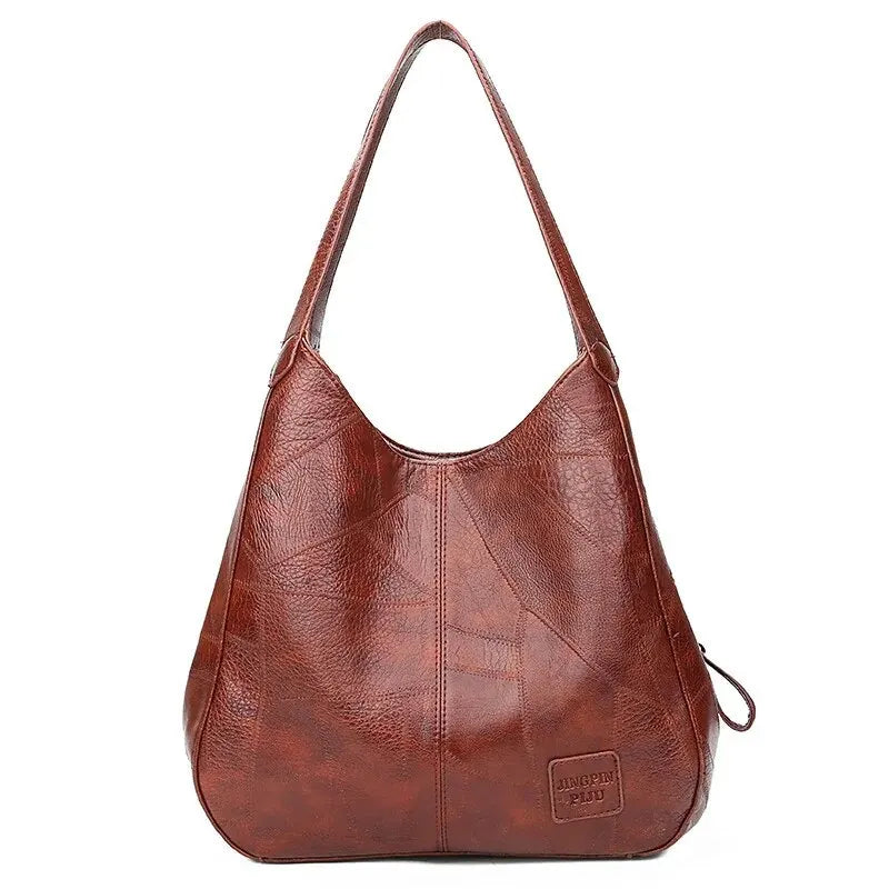 Vintage Women's Bag Leather Large Capacity Marble Grain Women's Shoulder Bag