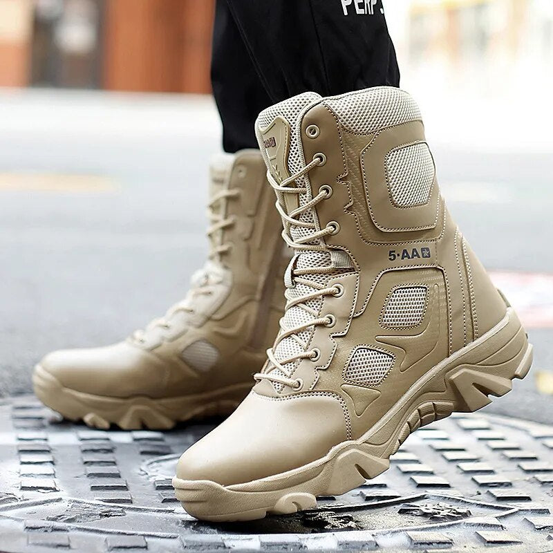 Men Tactical Military Boots Mens Shoes Leather Boot Ankle Combat Boots Black Boots