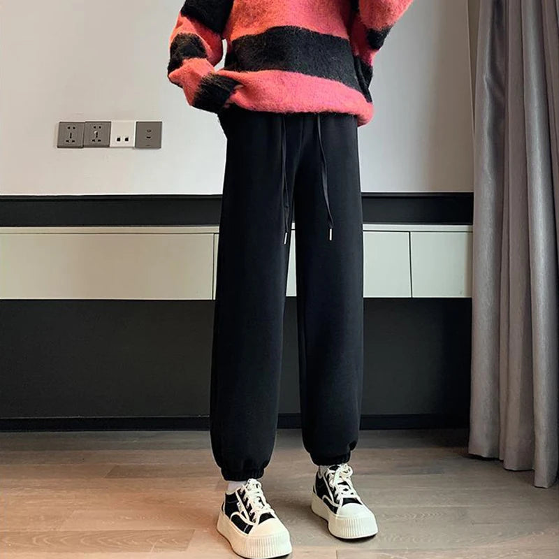 thick warm pants women vintage pink plush casual high waist sweatpants