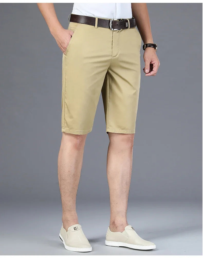 6 Colors Casual Shorts Men Summer New Fashion Business Straight Elastic Thin Short Pants High Quality Male Clothes Khaki Beige
