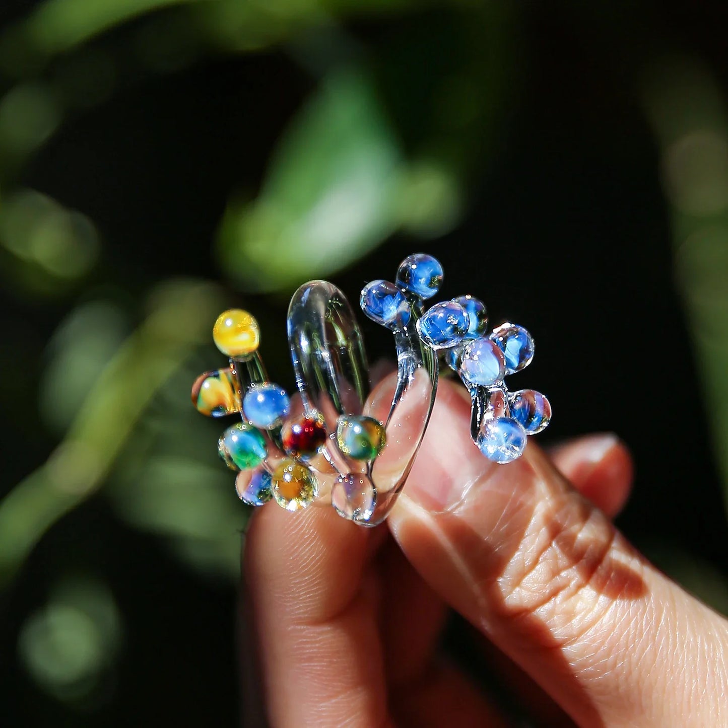 1pc Handcrafted Rainbow Glass Dewdrop Ring Colorful ball Ring Couple's Personalized High-end Round Ring Women Party Jewelry