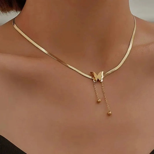 Vintage Butterfly Necklace Women Gold Color Stainless Steel Snake Chains Aesthetic