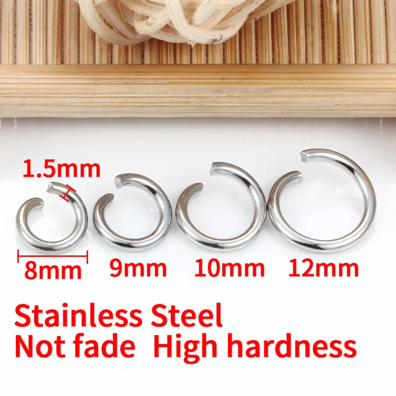 1.5mm Thick Stainless Steel Width 8mm 9mm 10mm 12mm  Open Jump Rings For Jewelry Making Supplies Accessories Findings Not Fade