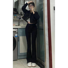 Black Jeans For Women Autumn 2023 High Waisted Micro Flared Pants