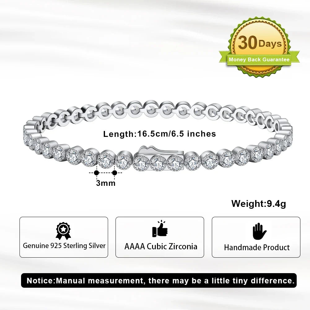 ORSA JEWELS Authentic 925 Sterling Silver Tennis Chain Bracelet Moulding Process Hanmade High-end Hand Chain for Man Woman SB128