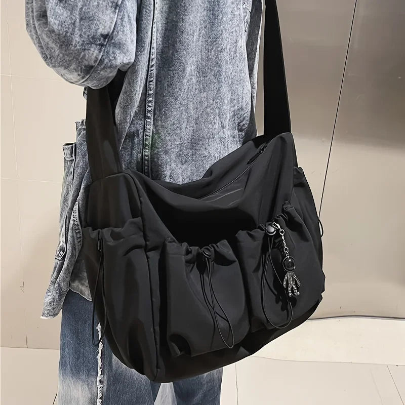 Fashionable Crossbody Bag with Drawstring Accent - Spacious & Secure Zipper Closure