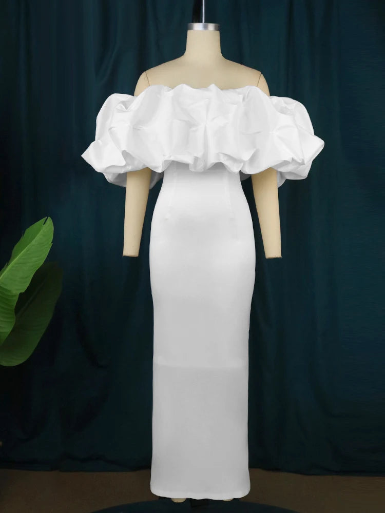 Formal attire Dresses: Off Shoulder Backless Smocked Ruffles Maxi Pencil Dress
