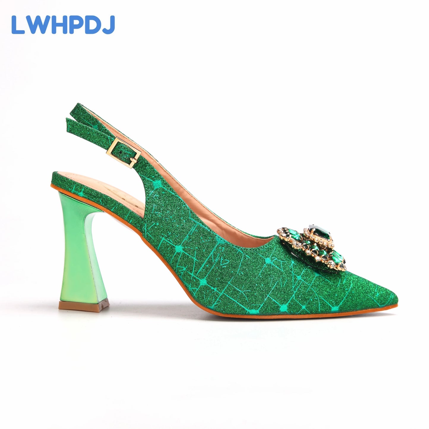 Green Color New Coming Special Design Pointed Toe Ladies Shoes Matching Bag Set For Women Wedding Party Pump
