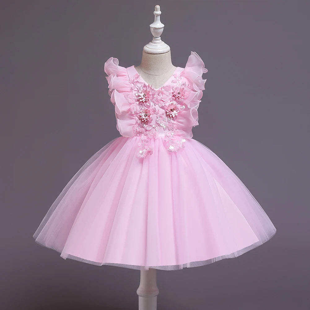 Child sleeveless performance dress, flower girl fluffy princess dress 2 To 10 Year girls  Party wear