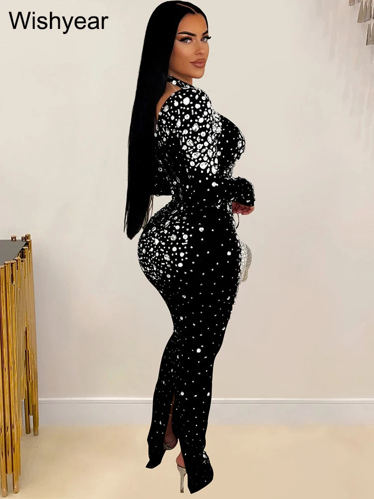 Formal attire Dresses: Evening Sparkly Rhinestone Diamonds Mesh Maxi Dress