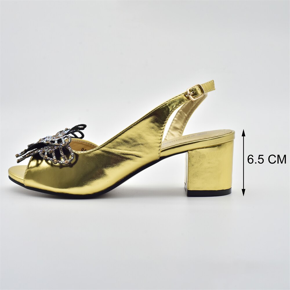 Italian Design Gold Color Women Matching Shoes And Bag