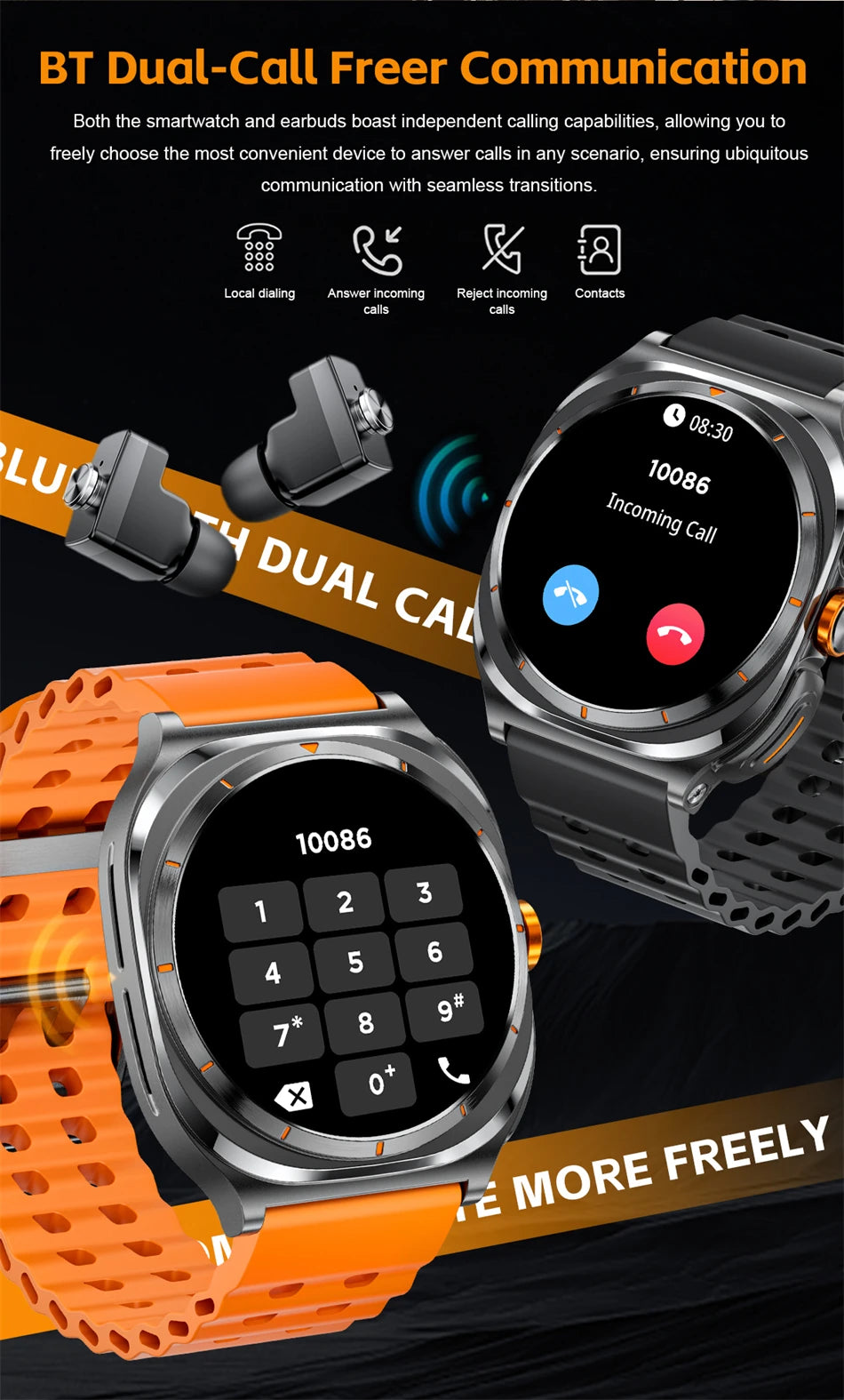 2025 New 6ATM Waterproof Smart Watch Men Outdoor SmartWatch GPS earphone Compass Heart rate LED  Bluetooth Call Sports Gift